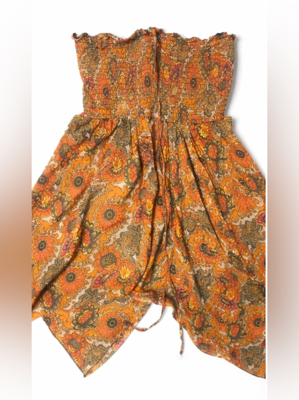 Hippie boho vintage 2000s Strapless Floral Handkerchief Hem Dress